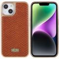 Husă Acoperită Galvanizată Fierre Shann iPhone 14 Plus - Piele de Șarpe - Maro