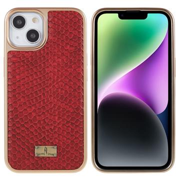 Husă Acoperită Galvanizată Fierre Shann iPhone 14 Plus - Piele de Șarpe - Roșu