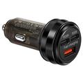 Încărcător auto rapid cu 2 porturi USB-C, USB-A - 80W - Negru