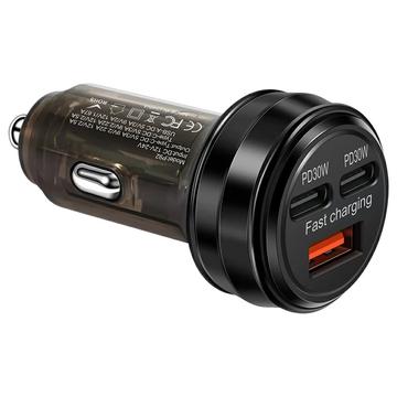 Încărcător auto rapid cu 2 porturi USB-C, USB-A - 80W - Negru