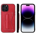 Fierre Shann Husă Acoperită iPhone 14 Pro Max cu Slot Card și Suport - Roșu