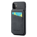 Husă hibridă acoperită Fierre Shann pentru iPhone 11 cu suport pentru card și suport - Neagră