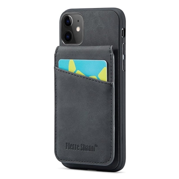 Husă hibridă acoperită Fierre Shann pentru iPhone 11 cu suport pentru card și suport - Neagră