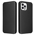 Husă Flip iPhone 14 Pro Max - Fibră de Carbon - Negru