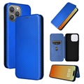 Husă Flip iPhone 15 Pro - Fibra de Carbon - Albastru