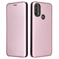 Husă Flip Motorola Moto E30/E40 - Fibra de Carbon - Auriu Roze