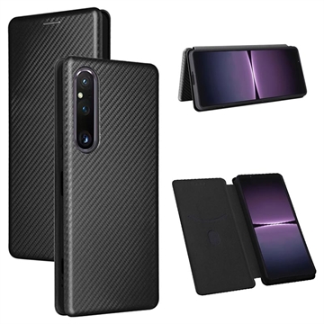 Husă Flip Sony Xperia 1 V - Fibră de Carbon - Negru