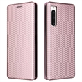 Husă Flip Sony Xperia 10 V - Fibra de Carbon - Auriu Roze