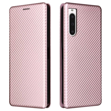 Husă Flip Sony Xperia 10 V - Fibra de Carbon - Auriu Roze