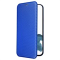 Husă Flip iPhone 14 Pro - Fibra de Carbon - Albastru