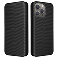 Husă Flip iPhone 15 Pro Max - Fibra de Carbon - Negru