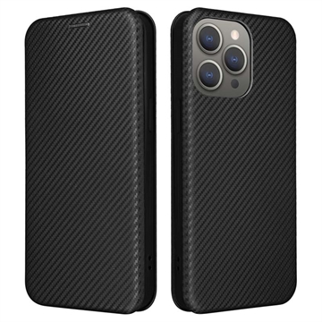 Husă Flip iPhone 15 Pro Max - Fibra de Carbon - Negru