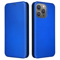 Husă Flip iPhone 15 Pro Max - Fibra de Carbon - Albastru