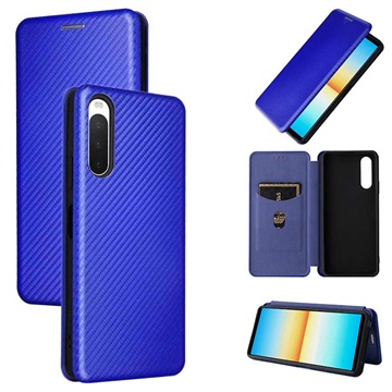 Husă Flip Sony Xperia 10 IV cu Suport Card - Fibra de Carbon