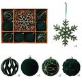 Set de globuri de Crăciun cu efect de floc/ornamente în formă de fulg de zăpadă – 8cm/16cm – 10 buc. – verde