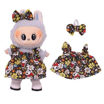 Rochie de petrecere cu flori și bentiță Bowknot pentru Labubu Mini Figure 17cm - Maro