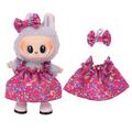 Rochie de petrecere cu flori și bentiță cu nod pentru Labubu Mini Figure 17cm - Roz Intens