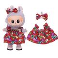Rochie de petrecere cu flori și bentiță Bowknot pentru Labubu Mini Figure 17cm - Roșu