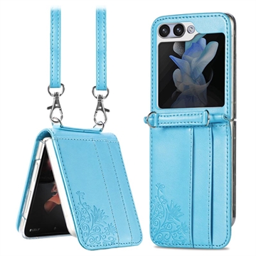 Husă cu Curea Samsung Galaxy Z Flip5 - Floral Print - Albastru