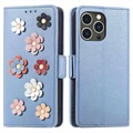 Husă Portofel iPhone 14 Pro - Flower Decor - Albastru
