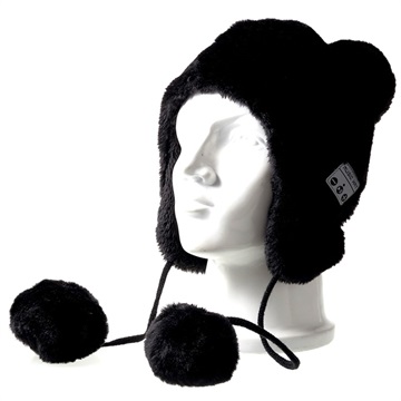 Căști Bluetooth Fluffy Beanie Hat - Negru