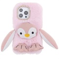 Husă Hibrida iPhone 13 Pro - Fluffy Plush - Pinguin Roz