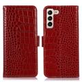 Husă Piele Portofel cu RFID Samsung Galaxy S23+ 5G - Crocodile - Roșu