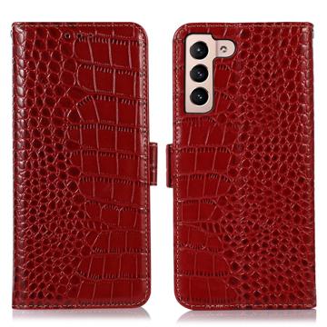 Husă Piele Portofel cu RFID Samsung Galaxy S23+ 5G - Crocodile - Roșu