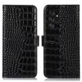 Husă Piele Portofel cu RFID Samsung Galaxy S23 Ultra 5G - Crocodile - Negru