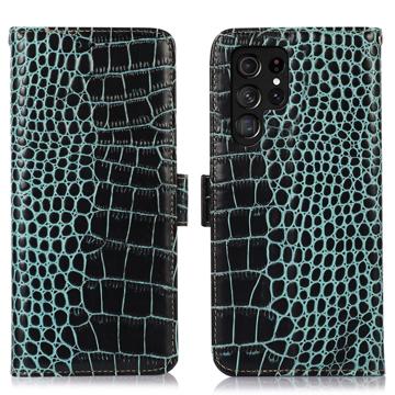 Husă Piele Portofel cu RFID Samsung Galaxy S23 Ultra 5G - Crocodile - Verde