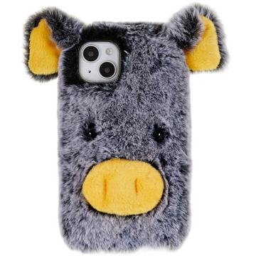 Husă Hibrida iPhone 14 - Fluffy Plush - Porcul Gri