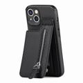 Husă iPhone 14 Buzunar cu Fermoar și Suport - Fibră De Carbon