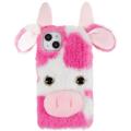 Husă Hibrida iPhone 14 Plus - Fluffy Plush - Vaca roz