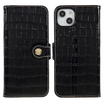 Husă Piele Portofel iPhone 14 Plus - Crocodile - Negru