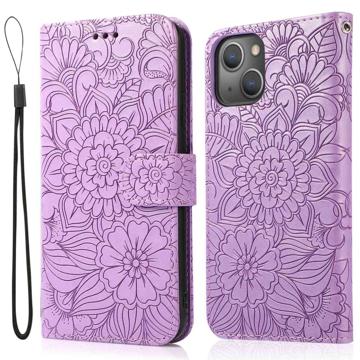 Husă Portofel iPhone 14 Plus - Flowers - Violet