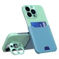 Husă iPhone 14 Pro Max cu Slot pentru Card - CamStand - Verde Mentă / Albastru Deschis