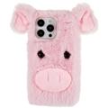 Husă Hibrida iPhone 14 Pro Max - Fluffy Plush - Porcul Roz