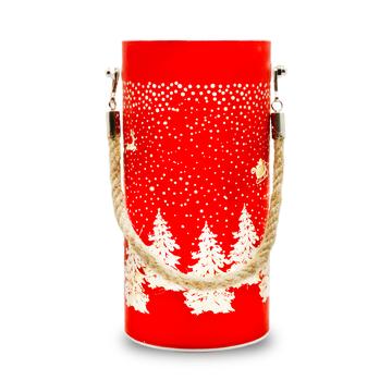 Forever Light FCL-10 Lanternă de Crăciun din sticlă cu LED-uri - Roșu / Aur