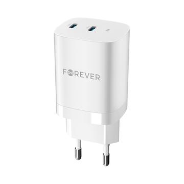 Forever TC-05-35CC Încărcător de perete GaN de 35W - 2xUSB-C, Power Delivery, Quick Charge - Alb