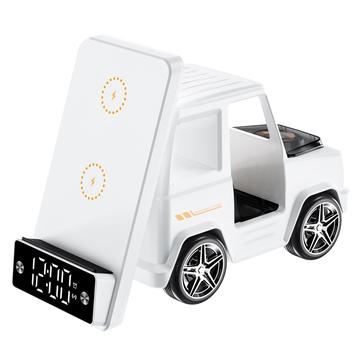 G63 Încărcător wireless 15W în formă de mașină cu difuzor Bluetooth, ceas și lumină de atmosferă