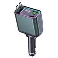 Încărcător auto GC08A cu iluminare ambientală, afișaj tensiune și două cabluri retractabile Type-C