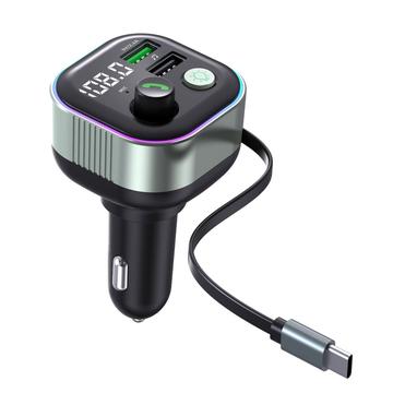 Încărcător auto cu încărcare rapidă GZ11 65W PD cu cablu Type-C retractabil și MP3 Player Bluetooth