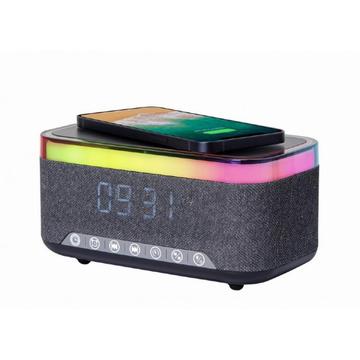 Gembird Ceas deșteptător digital cu lumini RGB, încărcare wireless 15W - negru