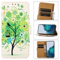Husă Portofel Motorola Moto E20/E30/E40 - Glam Series - Copac Înflorit / Verde