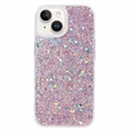 Husă TPU iPhone 15 - Glitter Flakes - Roz