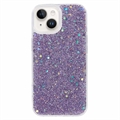 Husă TPU iPhone 15 - Glitter Flakes - Violet
