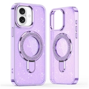 Husă hibridă iPhone 17 Glitter cu suport - compatibilă MagSafe - Violet