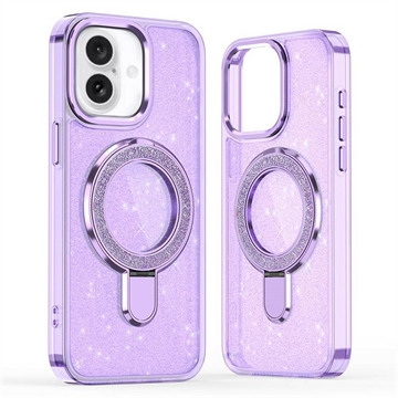 Husă hibridă iPhone 17 Glitter cu suport - compatibilă MagSafe - Violet