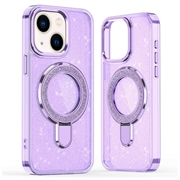 Husă hibridă iPhone 15 Glitter cu suport - compatibilă MagSafe - Violet
