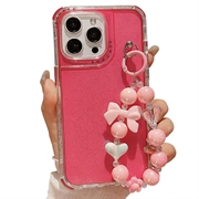 Husă hibridă antișoc Glitter iPhone 16 Pro cu curea pentru încheietura mâinii - Roz Intens